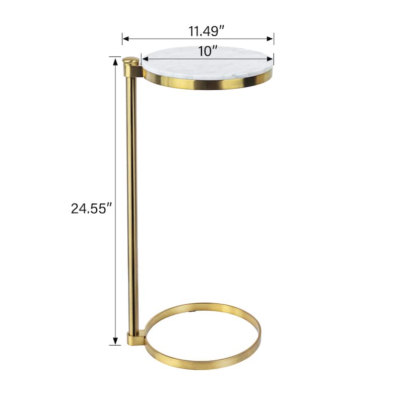 C Shaped Martini Drink Round Table with Black or Gold Metal Base, Carrara Marble or Tempered Glass top