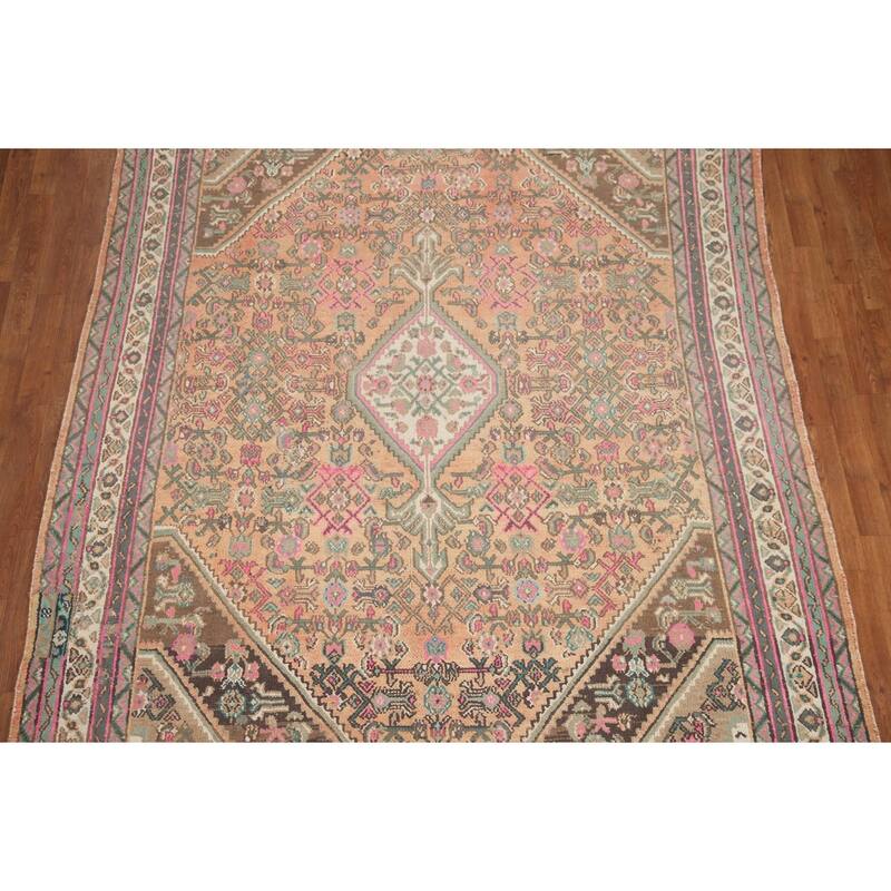 Hand Knotted Oriental 100% Wool Carpet Traditional Medallion Coral Hamedan Area Rug - 9' 8'' X 6' 11''