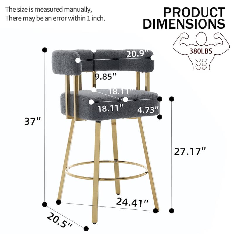 Modern Decorative Side Chair with Gold Metal Legs & Teddy Fleece, No Wheels - 2PC