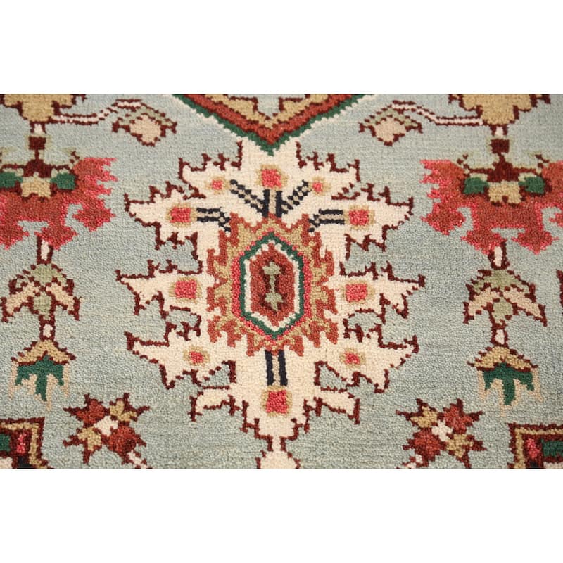 Light Blue Medallion Heriz Serapi Indian Rug Hand-Knotted Wool Carpet - 7'11" x 9'10"