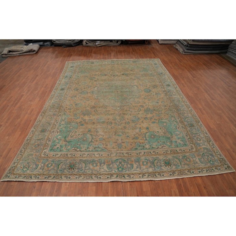 Hand Knotted Oriental 100% Wool Carpet Traditional Floral Oranges & Rust Tabriz Area Rug - 13' 1'' X 9' 7''