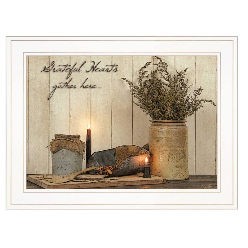 TrendyDecor4U Farmhouse "Grateful Hearts" Framed Print Wall Art by Susan Boyer - Earth Tone
