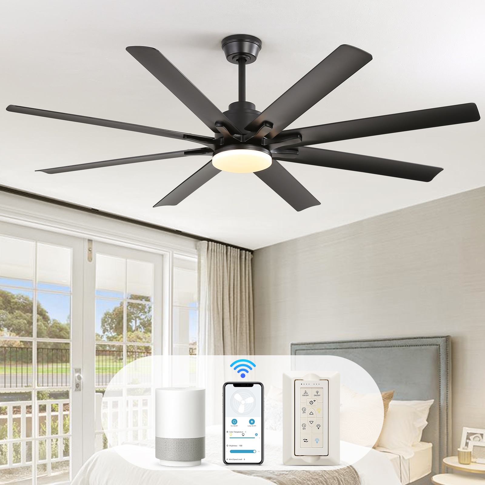 Extra Large 66'' Ceiling Fan & Light APP Remote Control 8-Blades Cooling Modern