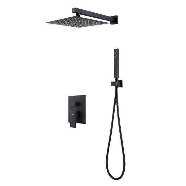 slide 2 of 8, Lanbo Luxury Tub Shower System Wall Mounted Shower Faucet Mixer Black Shower Head Combo Set