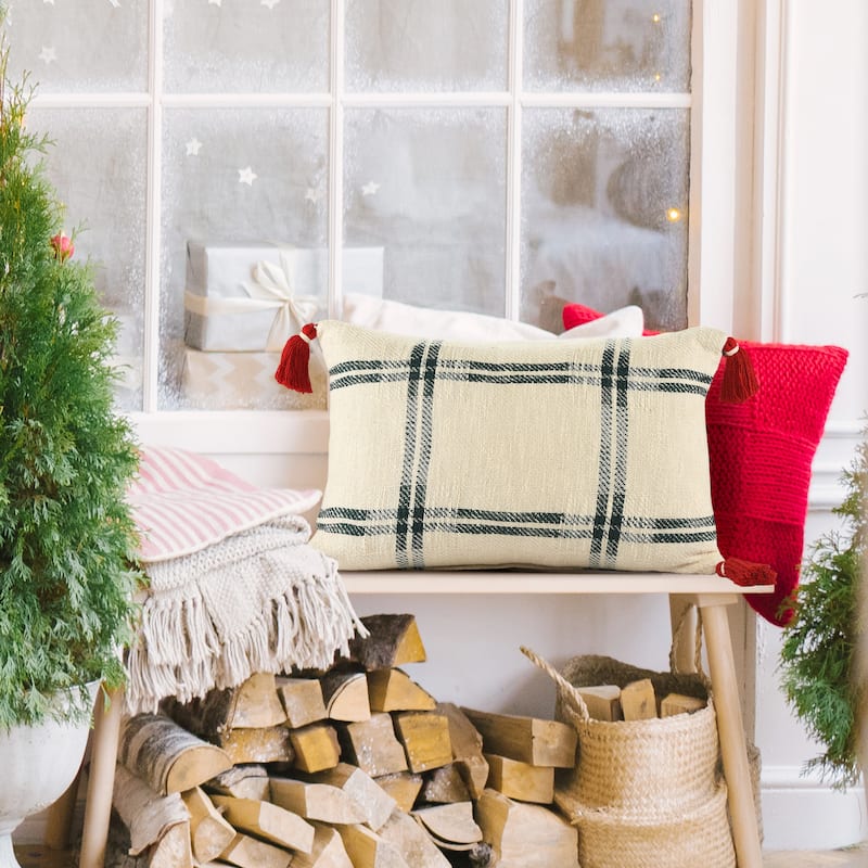 Sevita Woven Holiday Plaid Cotton Throw Pillow