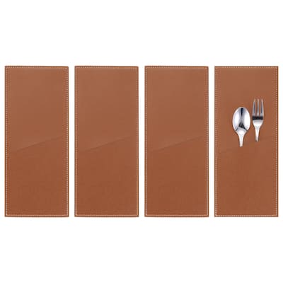 Leather Cutlery Sleeve Knife Bag Pouch for Dining Table - 22 x 9 cm