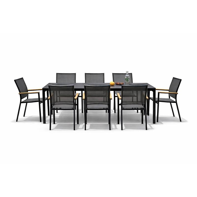 Quay Dark Grey 9-Piece Aluminum Outdoor Dining Set with Tribeca with Ceramic Glass Table Top - N/A