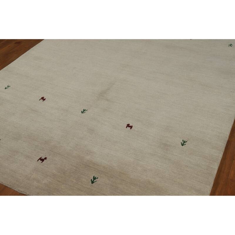 Beige Tribal Gabbeh Indian Area Rug Handmade Wool Carpet - 5'4" x 7'8"