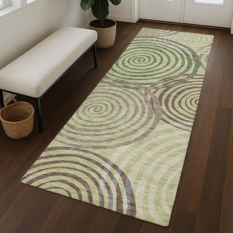 Machine Washable Indoor/ Outdoor Contemporary Swirls Chantille Rug