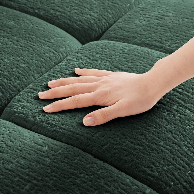 110.2" Chenille 3-Seater Sofa Set with Ottoman and Pillows, Solid Wood Frame and High-Resilience Cushions