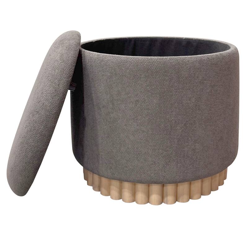 Modern Fabric and Solid Wood Round Storage Ottoman