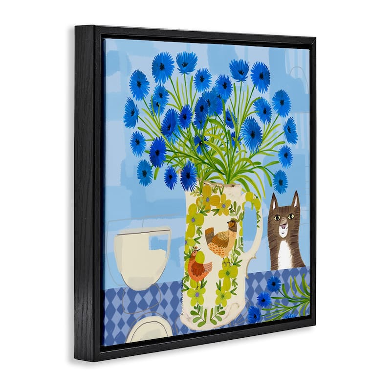 Stupell Whimsical Jug of Cornflowers Framed Floater Canvas Wall Art Design By Kay Widdowson