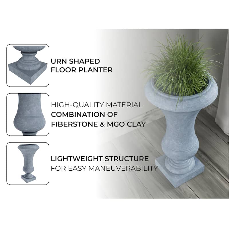 Daisy Modern Urn Fiberstone and MgO Clay Handcrafted Floor Planter with Drainage Holes for Indoor Outdoor Home Yard Patio Decor