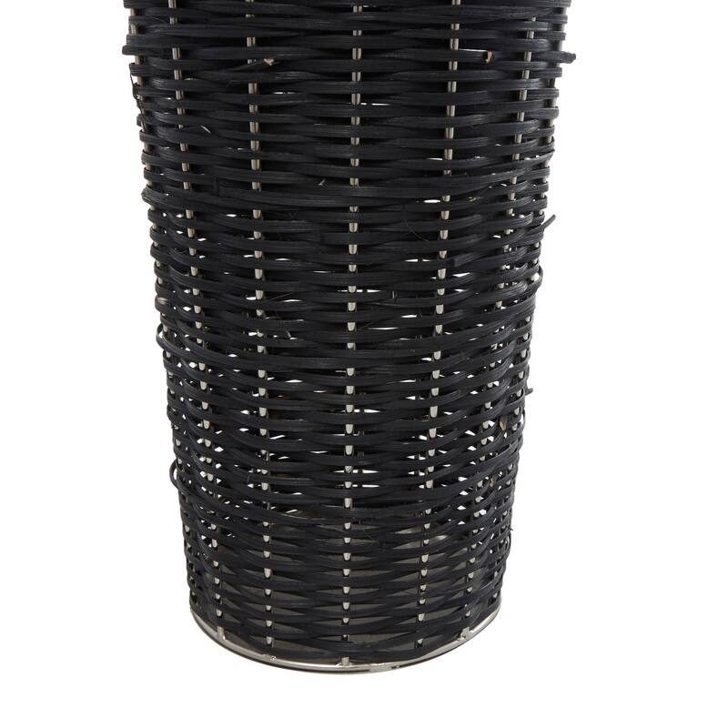 Silver Metal Tall Vase with Woven Black Rattan Base