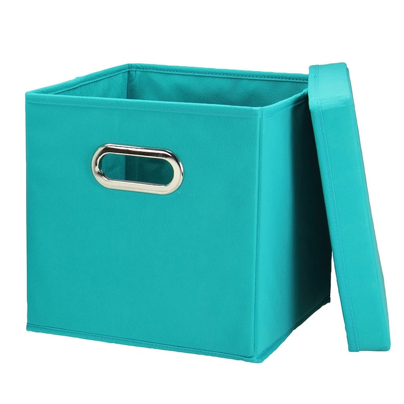 Household Essentials Aqua Fabric Collapsible Lidded Storage Cubes (Set of 2)