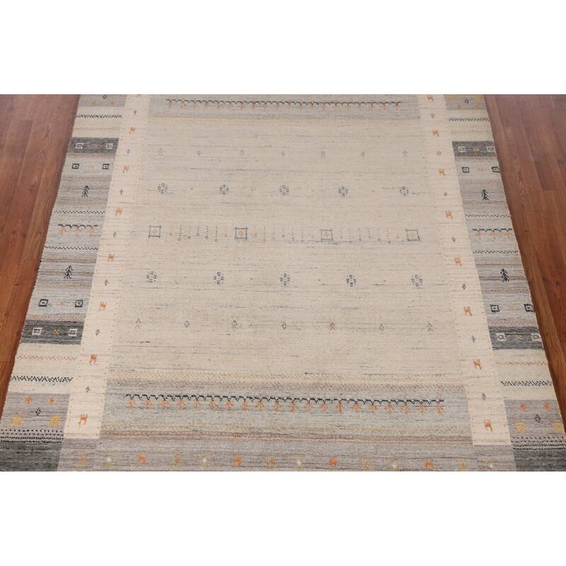 Tribal Beige Gabbeh Indian Area Rug Handmade Modern Wool Carpet - 5'4" x 7'7"