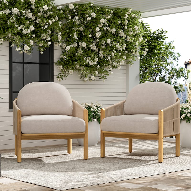 Christopher Knight Home - Ethan Outdoor Wood Club Chair with Rope and Cushion