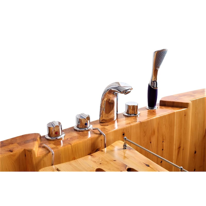 ALFI brand AB1130 65" 2 Person Free Standing Cedar Wooden Bathtub with Fixtures & Headrests - Brown