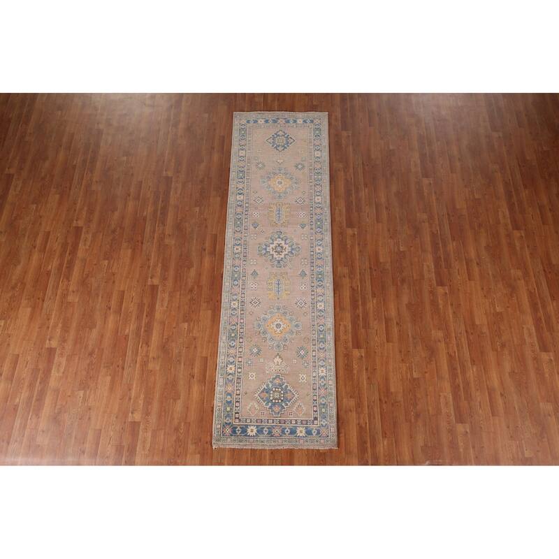 Traditional Brown Kazak Runner Rug Hand-Knotted Wool Carpet - 2'10" x 9'5"
