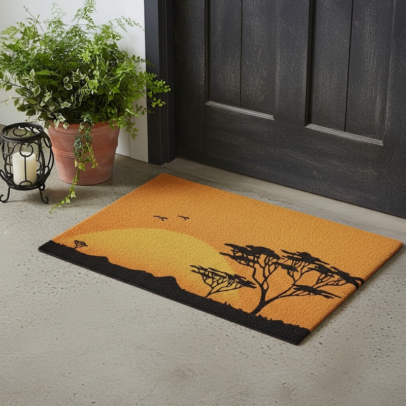 HomeRoots 24" X 36" Orange Yellow And Black Sunrise Trees Outdoor Coir Door Mat - 24.00' X '36.00 - 24.00' X '36.00