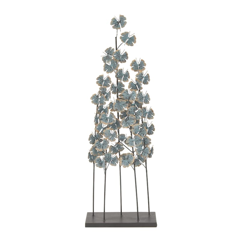 Metal Leaf Decorative Sculpture with Gold Accents - Teal - Roche River Decor - Teal