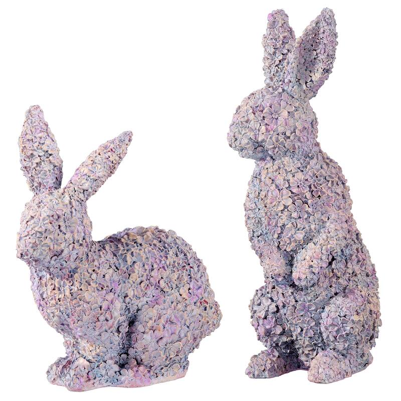 9-12" Resin Floral Bunny Set of 2