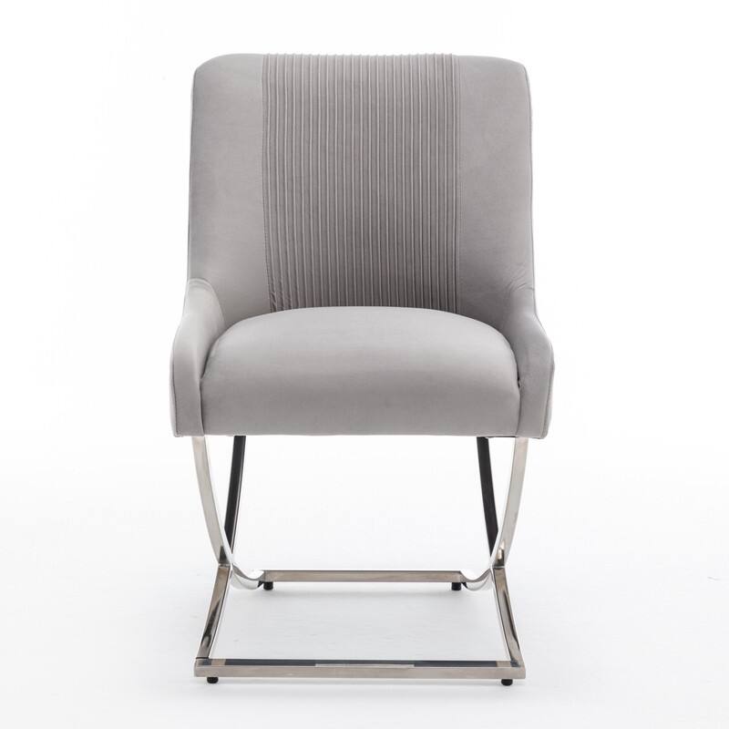 Modern Contempoary Velvet Dining Chair Set of 2 with Metal Frame Legs and Back Pull