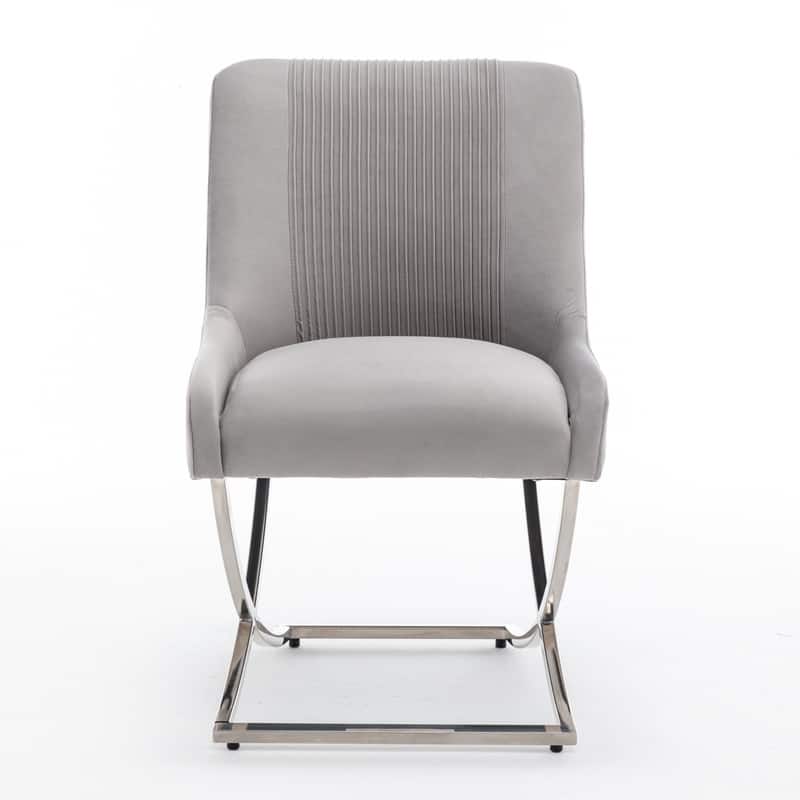 Modern Contempoary Velvet Dining Chair Set of 4 with Metal Frame Legs and Back Pull