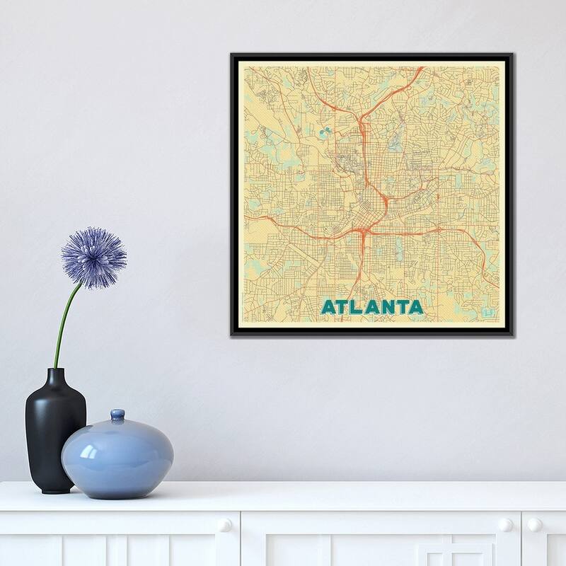 iCanvas "Atlanta Retro Urban Blueprint Map" by Hubert Roguski Framed Canvas Print