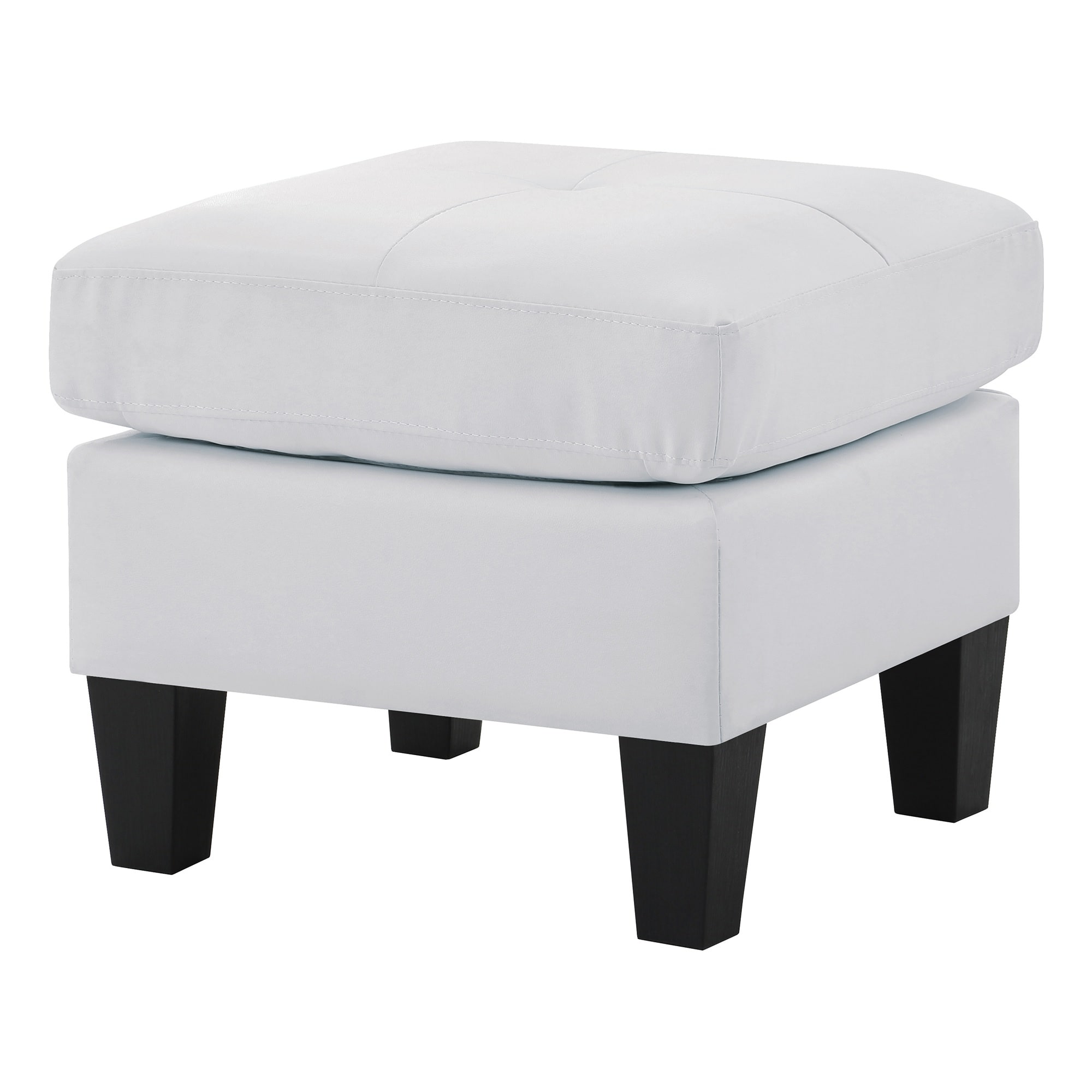 Upholstered Tufted Faux Leather Ottoman - 23" - White