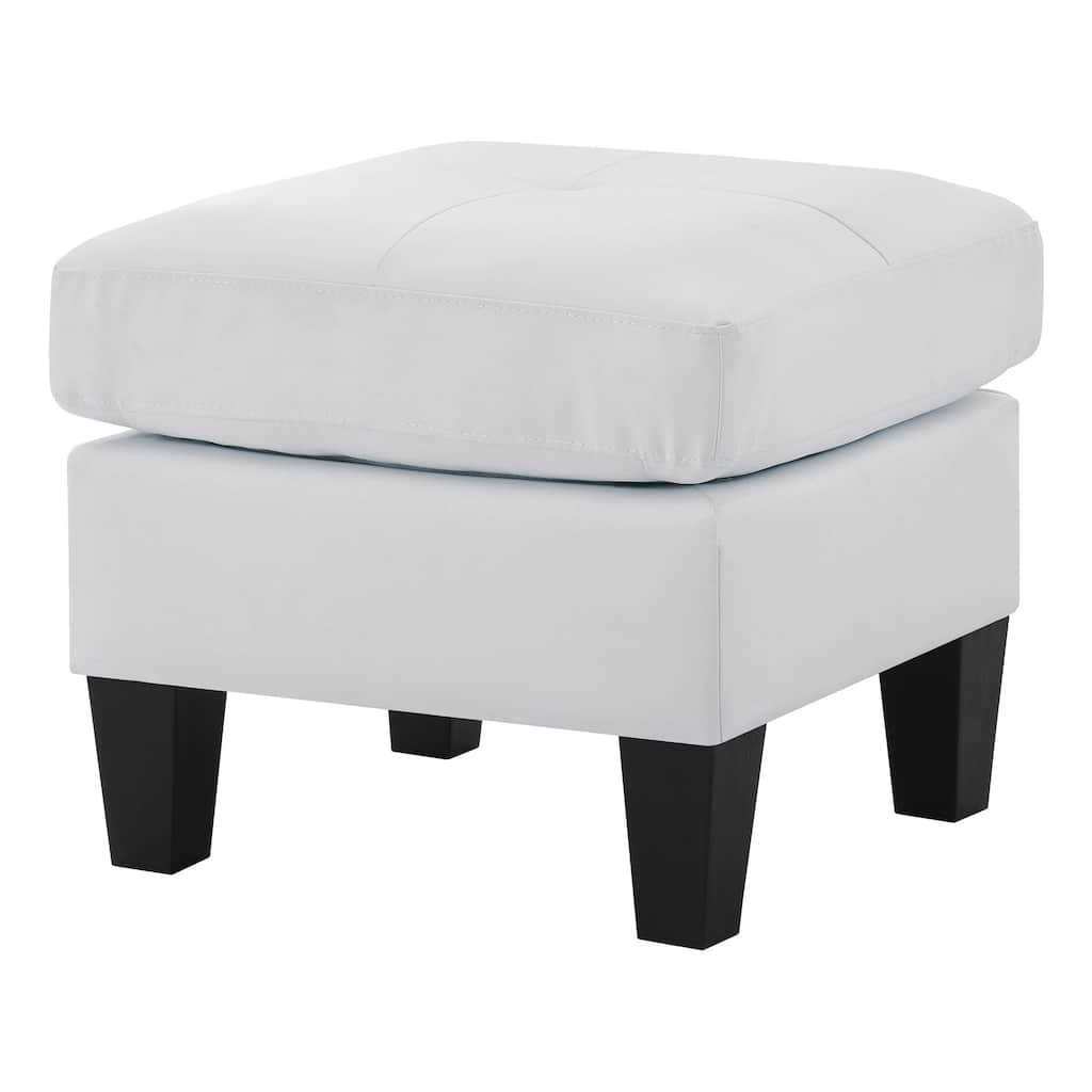 Upholstered Tufted Faux Leather Ottoman - 23" - White
