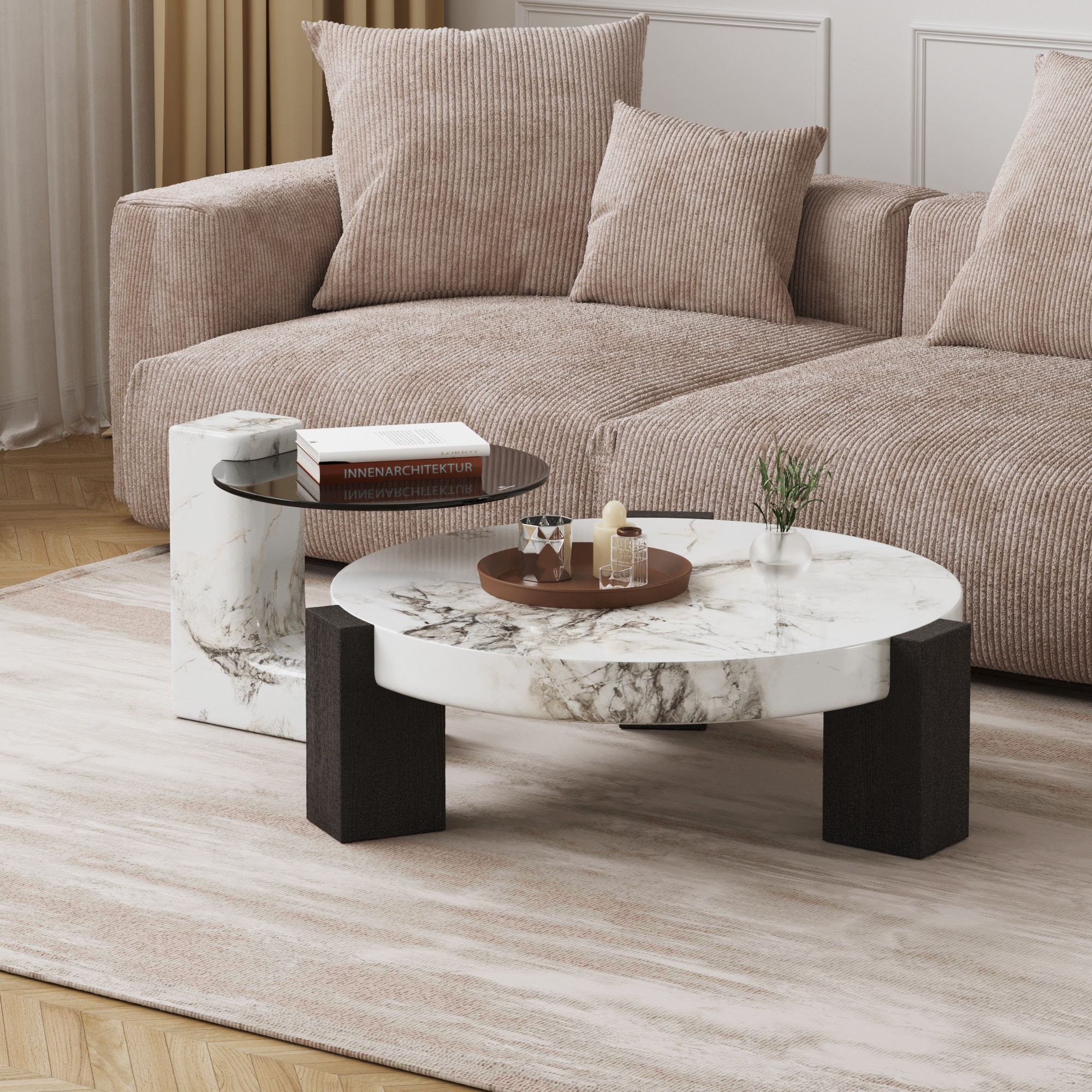 【cornice】COFFEE TABLE Tobin Square Marble Top Coffee Table White and Black