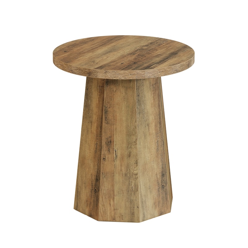 Farmhouse Wood Round End Side Couch Table with Octagonal Base