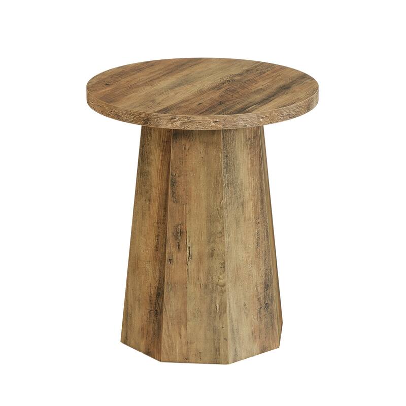 Round End Table, Wooden Couch Side Table, Nightstand Accent Furniture for Living Room, Bedroom