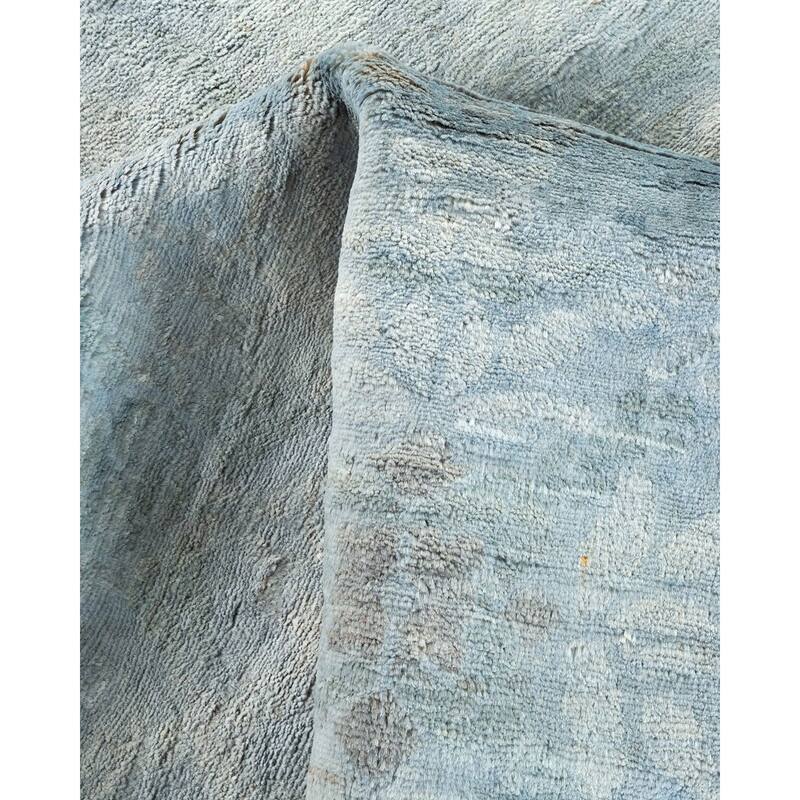Overton Hand Knotted Wool Vintage Inspired Modern Contemporary Overdyed Blue Area Rug - 6' 0" x 12' 2"