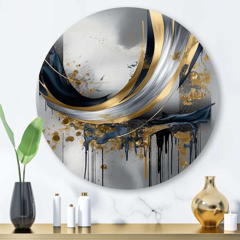 Designart "Shapes And Lines Abstract Marble V" Abstract Marble Metal Round Wall Art