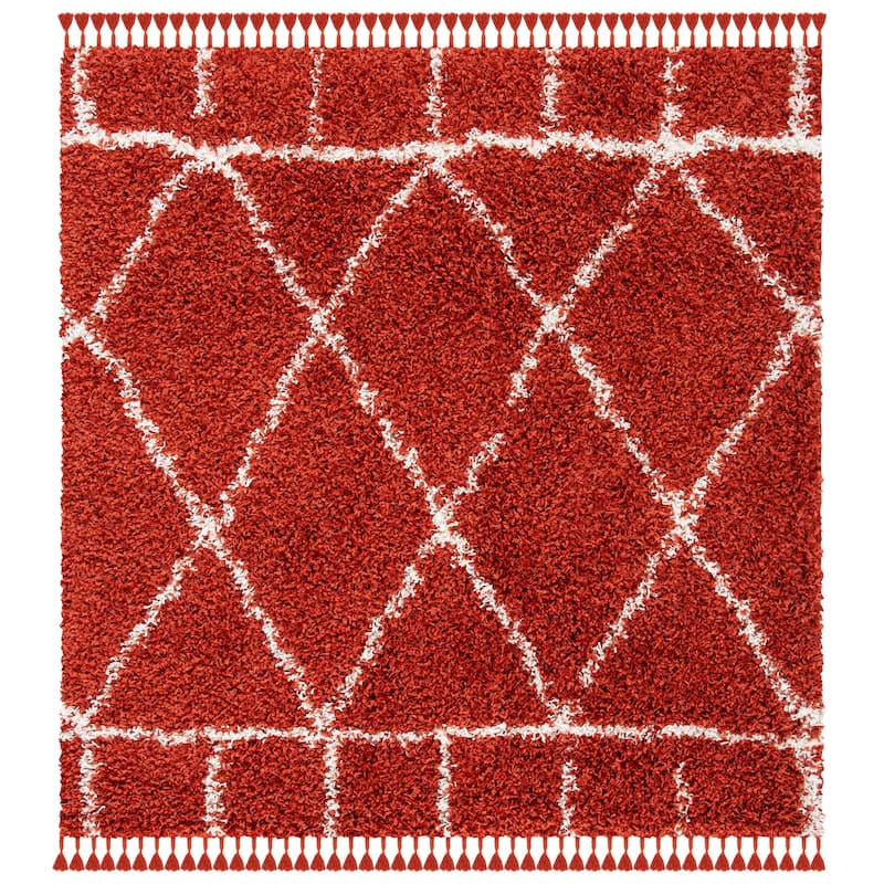 SAFAVIEH Pro Luxe Shag Yuna Moroccan Tassel 2.4-inch Thick - 6'7" x 6'7" Square - Rust/Cream - Square