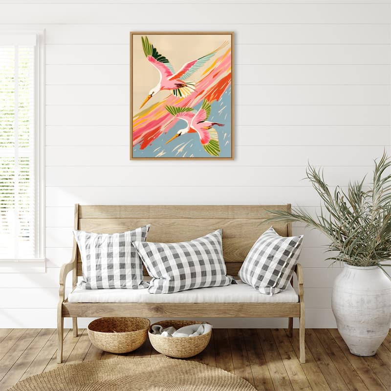 Roseate Spoonbills Sky Ballet by Uma Gokhale Framed Canvas Wall Art