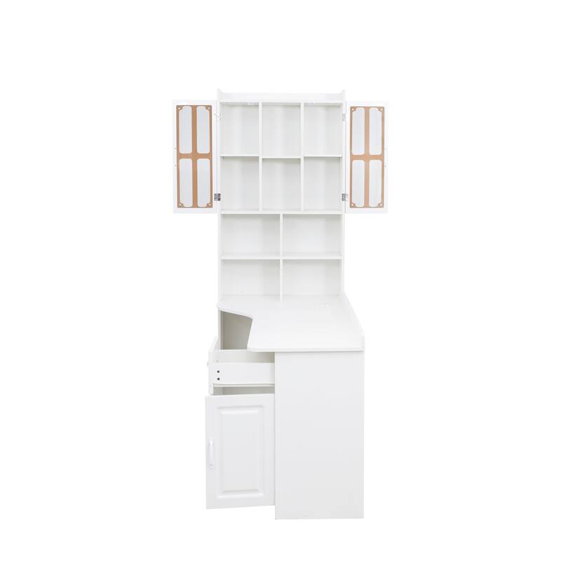 L-Shaped Corner Computer Desk for Home Office or Study desk, Study Modern Style Table with Drawers, Bookshelf & Hutch