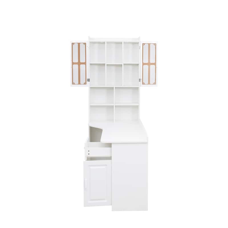 L-Shaped Office Desk – Corner Computer Workstation with Hutch, Bookshelf & Storage Drawers‌