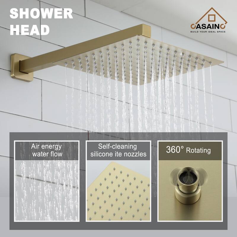3-Spray Pattern 12 in. Wall Mount Shower System in Brushed Gold
