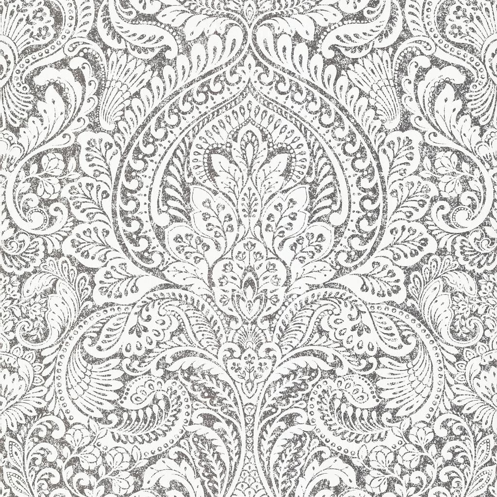 A-Street Prints Artemis Platinum Floral Damask Wallpaper