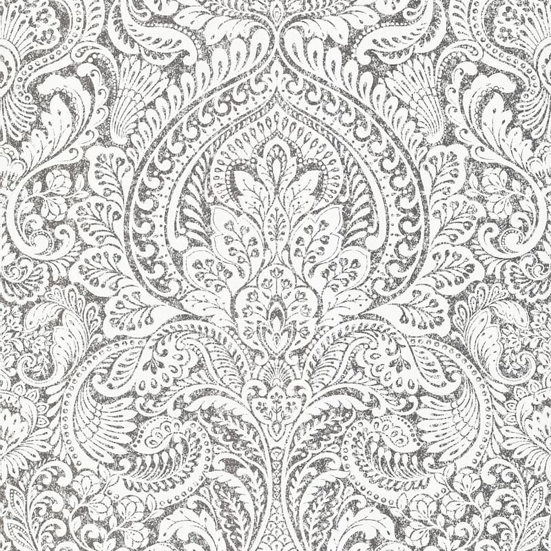 Damask Dole Artemis Silver Floral Damask 33 feet long X 20.9 inch wide Wallpaper Roll - Platinum