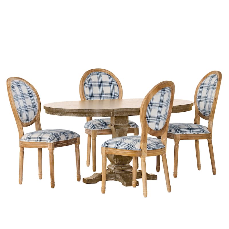 Dored 5 Piece Dining Set by Christopher Knight Home - Dark Blue Plaid