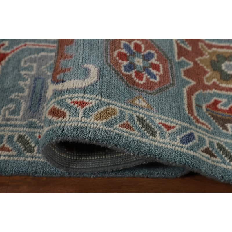 Floral Blue Oushak Oriental Area Rug Hand-Knotted Wool Carpet - 8'1"x 9'11"