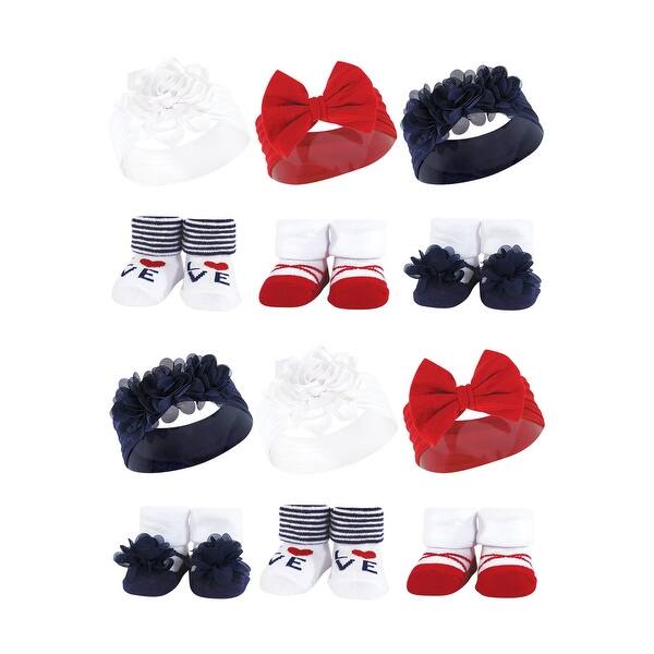 slide 1 of 1, Hudson Baby Infant Girl 12Pc Headband and Socks Giftset, Navy Red, One Size - Navy Red Navy Red - One Size