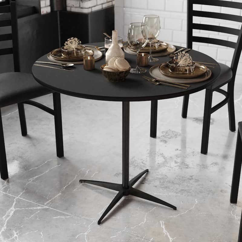 36" Round Wood Cocktail Table with 30" and 42" Columns - 36"D x 36"W x 30" - 42"H