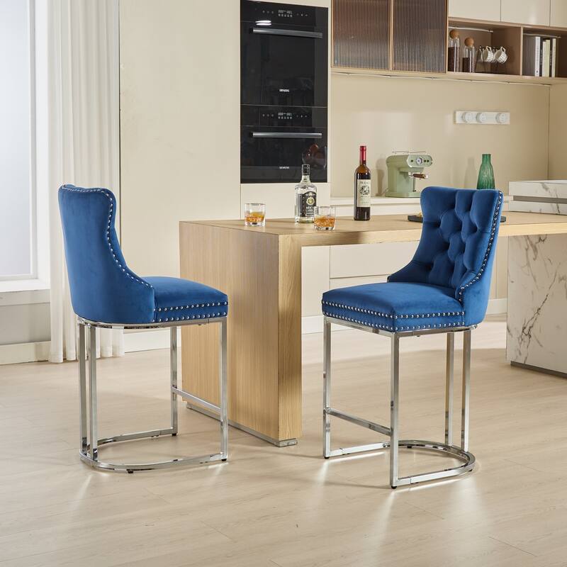 26" Counter Height Bar Stools Set of 2, Velvet Barstools
