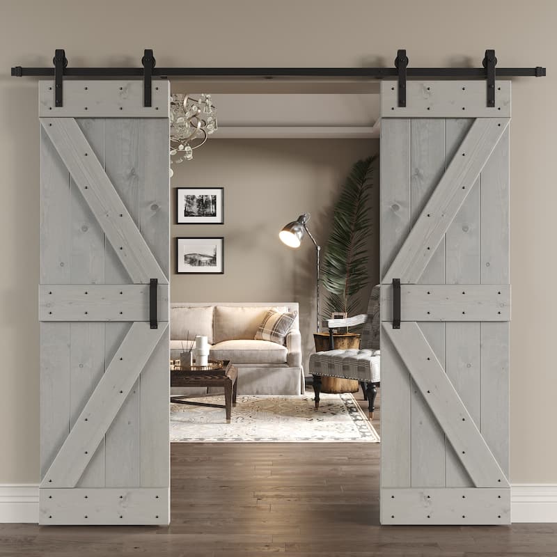 Coast Sequoia 48in/60in/72in/76in/84in x 84in K Series Pine Wood Double Sliding Barn Door With Hardware Kit