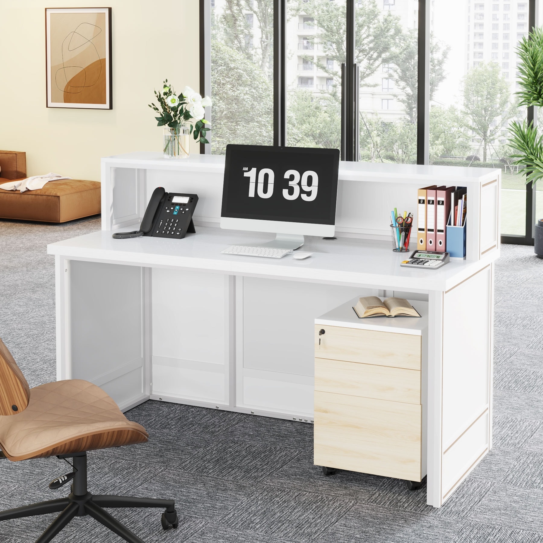 Movable Reception Desk Modern Oval Reception Desk With Shelves